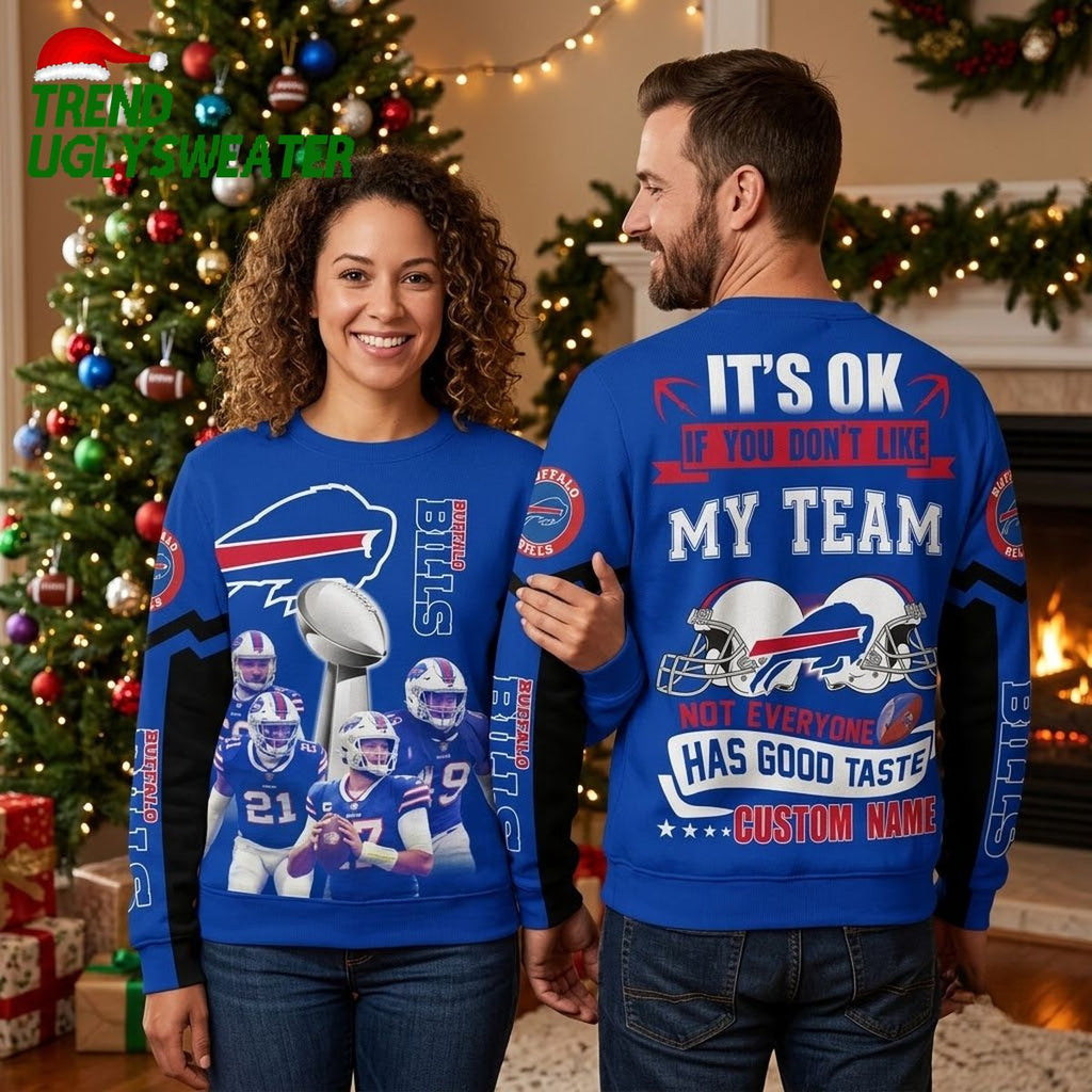 Personalized Buffalo Bills Player Collage Custom Name Ugly Christmas Sweater