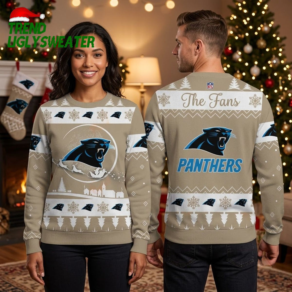 Personalized Carolina Panthers Logo Custom Family Name Ugly Christmas Sweater