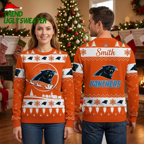 Personalized Carolina Panthers Logo Custom Name Ugly Christmas Sweater