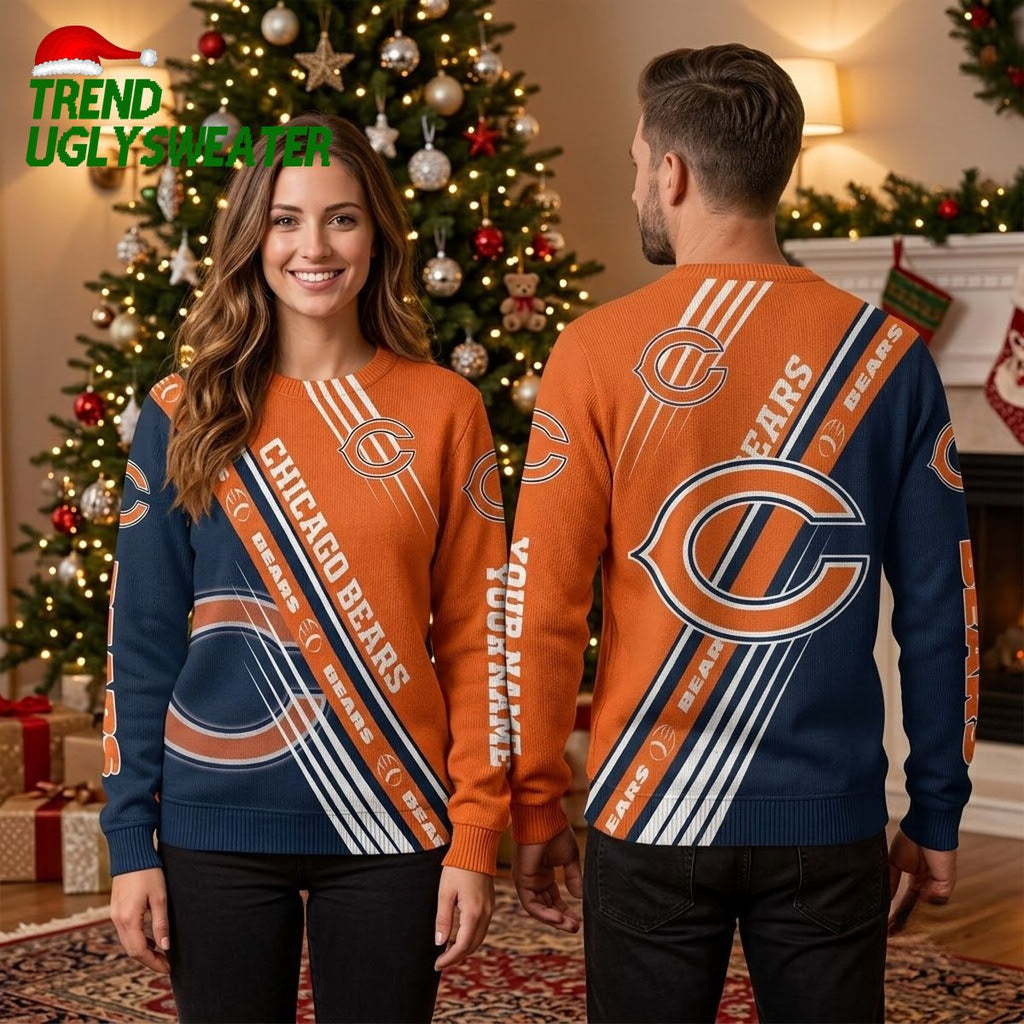 Personalized Chicago Bears Diagonal Stripe Custom Name Sweater