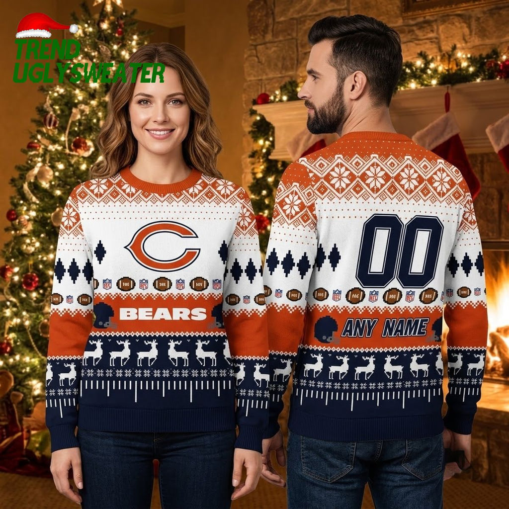 Personalized Chicago Bears Football Field Custom Name And Number Ugly Christmas Sweater