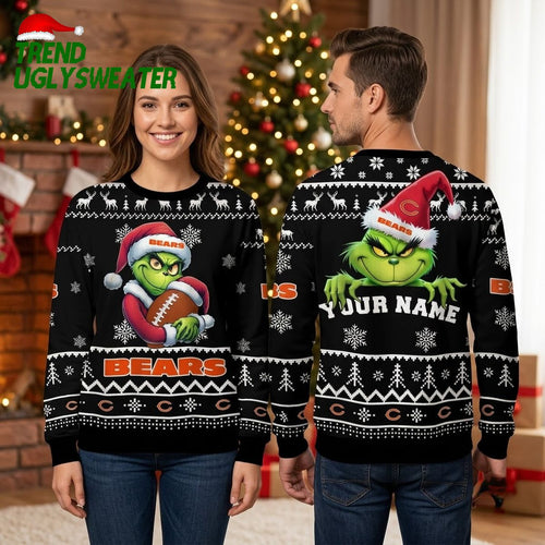 Personalized Chicago Bears Grinch Football Custom Name Ugly Christmas Sweater