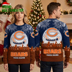 Personalized Chicago Bears Snowy Village Custom Name Ugly Christmas Sweater