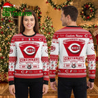 Personalized Cincinnati Reds Logo Custom Name Ugly Christmas Sweater