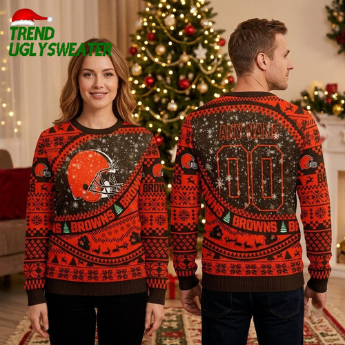 Personalized Cleveland Browns Football Helmet Custom Name And Number Ugly Christmas Sweater