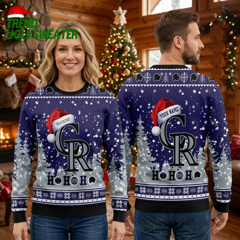 Personalized Colorado Rockies Logo Santa Hat Ugly Christmas Sweater