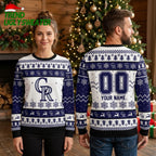 Personalized Colorado Rockies Snowflake Custom Name And Number Ugly Christmas Sweater