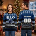 Personalized Dallas Cowboys Football Field Star Custom Name And Number Ugly Christmas Sweater