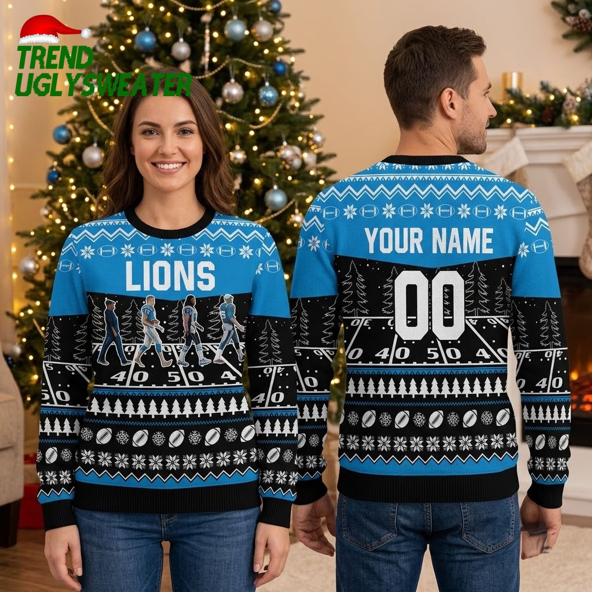 Personalized Detroit Lions Abbey Road Players Custom Name And Number Ugly Christmas Sweater