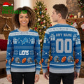 Personalized Detroit Lions Football Helmet Custom Name And Number Ugly Christmas Sweater