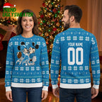 Personalized Detroit Lions Mickey And Minnie Football Custom Name And Number Christmas Sweater