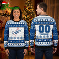 Personalized Dodgers Baseball Logo Custom Name And Number Ugly Christmas Sweater