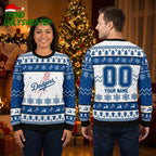 Personalized Dodgers Baseball Logo Custom Name And Number Ugly Christmas Sweater
