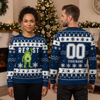 Personalized Frog RESIST Custom Name And Number Ugly Christmas Sweater