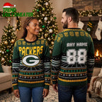 Personalized Green Bay Packers Football Field Custom Name And Number 88 Ugly Christmas Sweater
