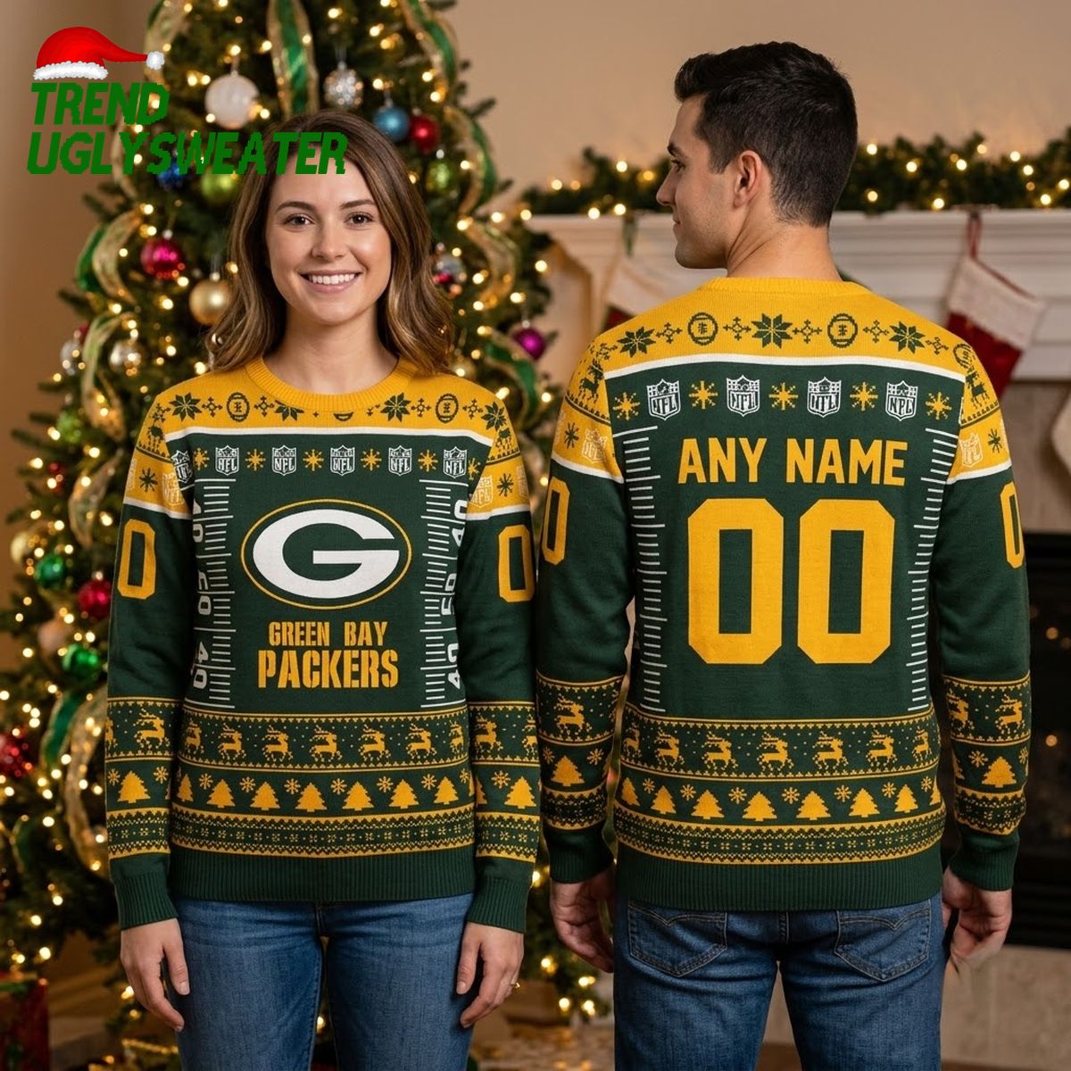 Personalized Green Bay Packers Football Field Custom Name And Number Ugly Christmas Sweater