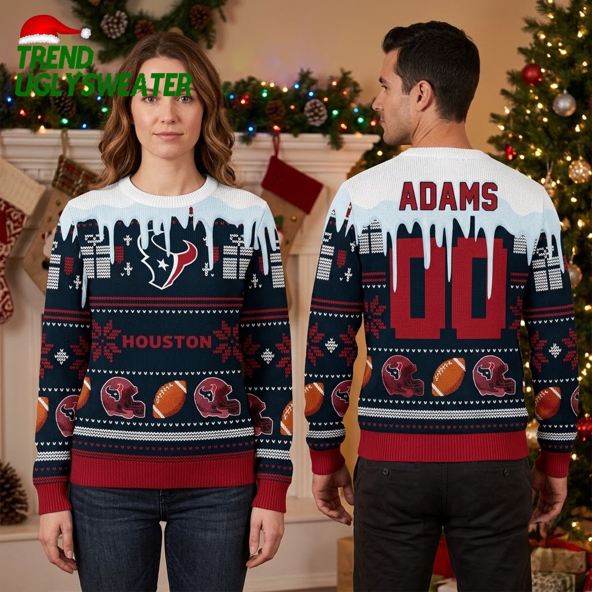 Personalized Houston Texans Logo Custom Name And Number Ugly Christmas Sweater Game Day Gift