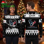 Personalized Houston Texans Santa Sleigh Custom Name Ugly Christmas Sweater Game Day Gift