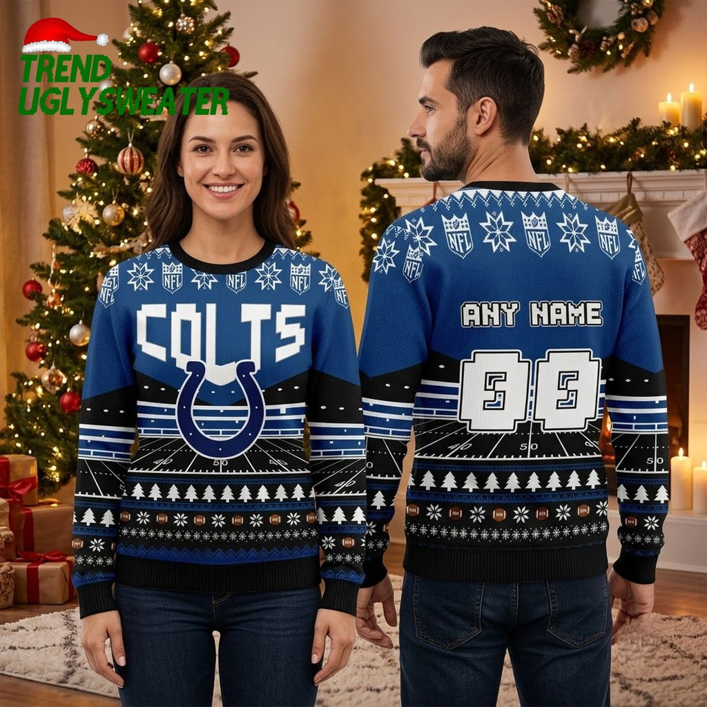 Personalized Indianapolis Colts Football Field Custom Name And Number Ugly Christmas Sweater