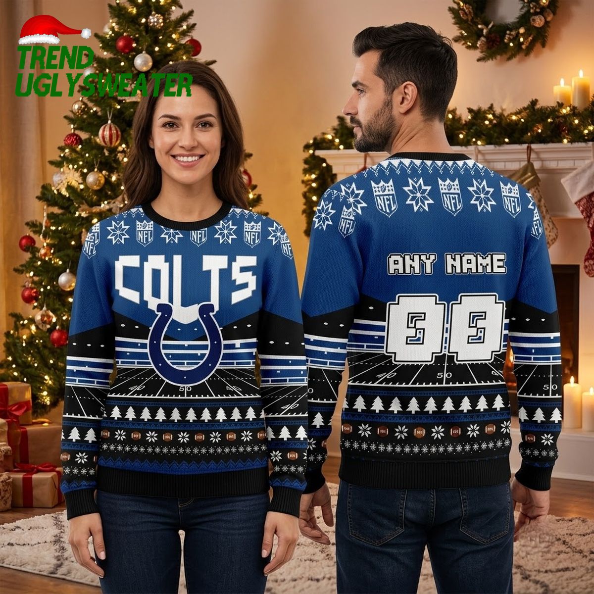 Personalized Indianapolis Colts Football Field Custom Name And Number Ugly Christmas Sweater