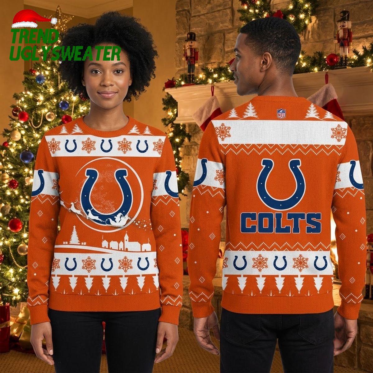 Personalized Indianapolis Colts Horseshoe Snowflake Custom Name Ugly Christmas Sweater