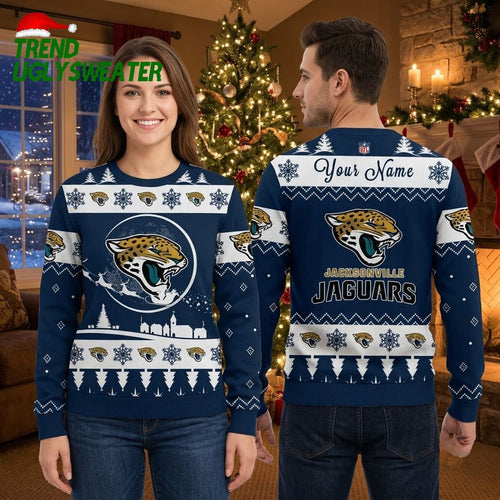 Personalized Jacksonville Jaguars Logo Snowflake Ugly Christmas Sweater