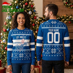 Personalized Los Angeles Dodgers Baseball Snowflake Name And Number Ugly Christmas Sweater