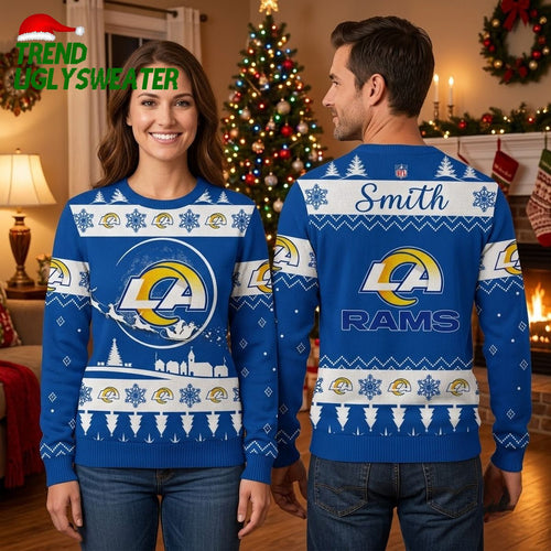 Personalized Los Angeles Rams Football Helmet Custom Name Ugly Christmas Sweater