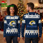 Personalized Los Angeles Rams Logo Custom Name Navy Blue Ugly Christmas Sweater