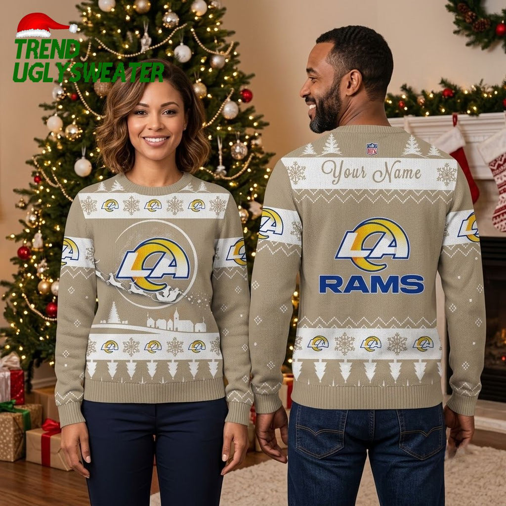 Personalized Los Angeles Rams Logo Snowflake Ugly Christmas Sweater
