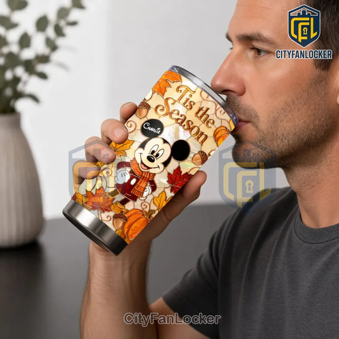 Personalized Mickey Mouse Autumn Leaves Stainless Steel Tumbler