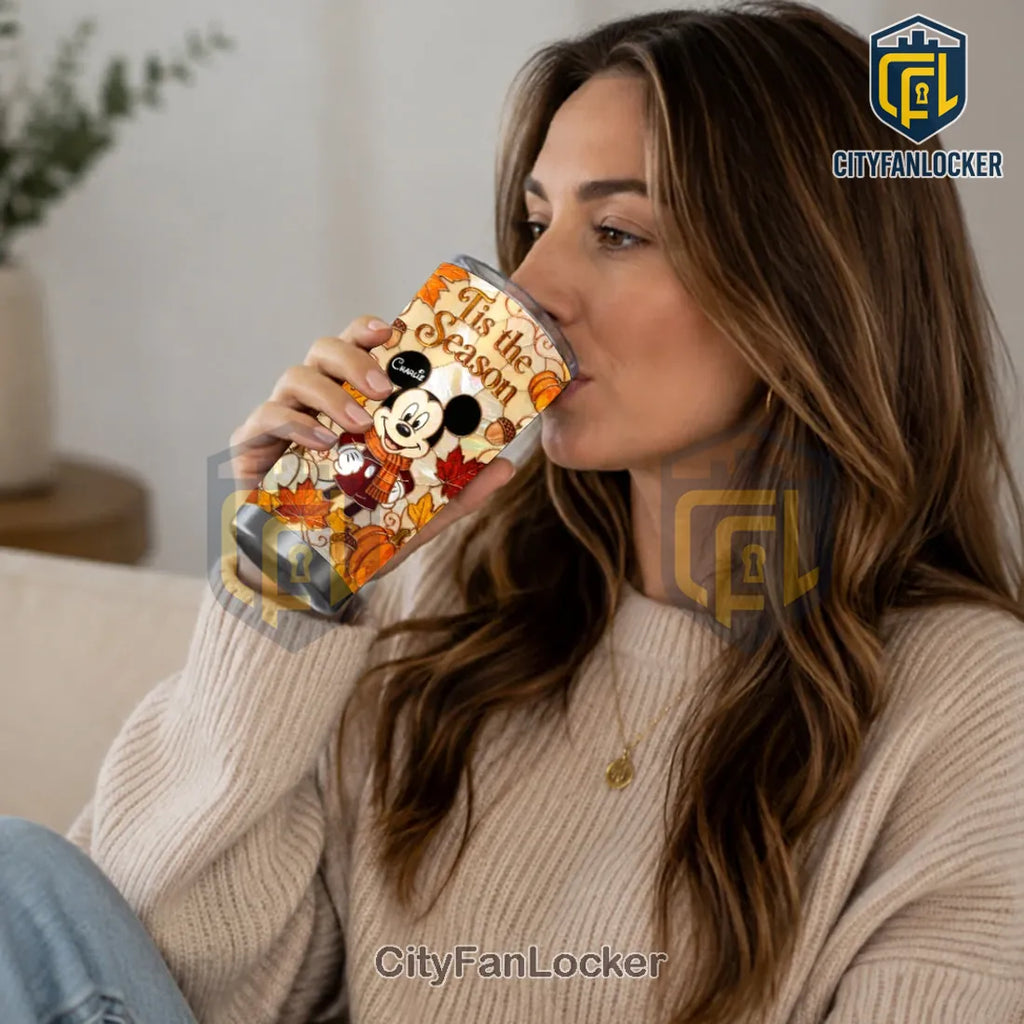 Personalized Mickey Mouse Autumn Leaves Stainless Steel Tumbler