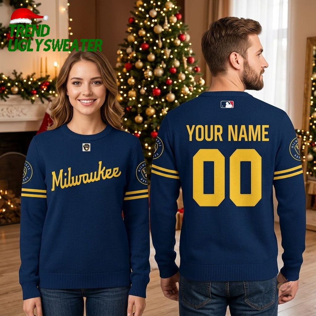 Personalized Milwaukee Brewers Custom Name And Number Jersey Ugly Christmas Sweater