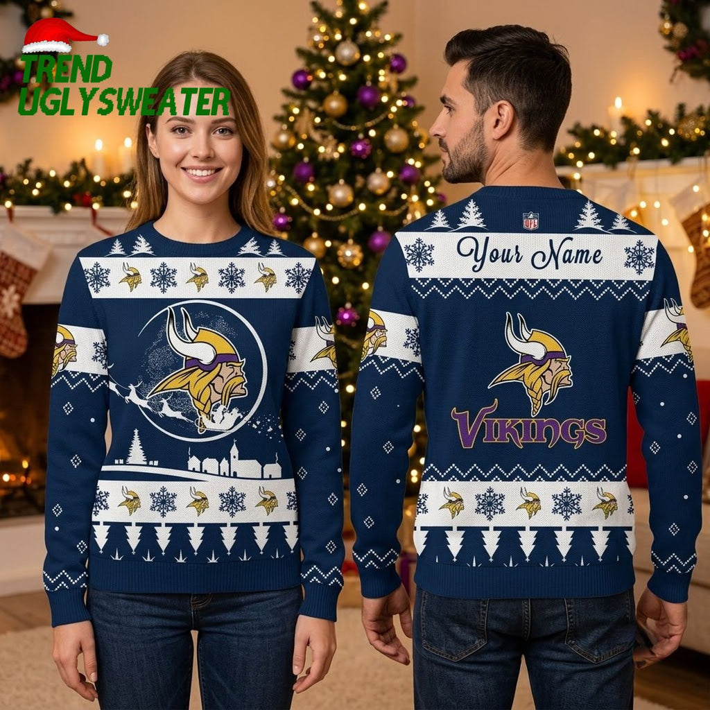 Personalized Minnesota Vikings Norseman Mascot Custom Name Ugly Christmas Sweater