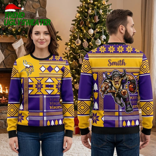 Personalized Minnesota Vikings Viking Warrior Custom Name Ugly Christmas Sweater