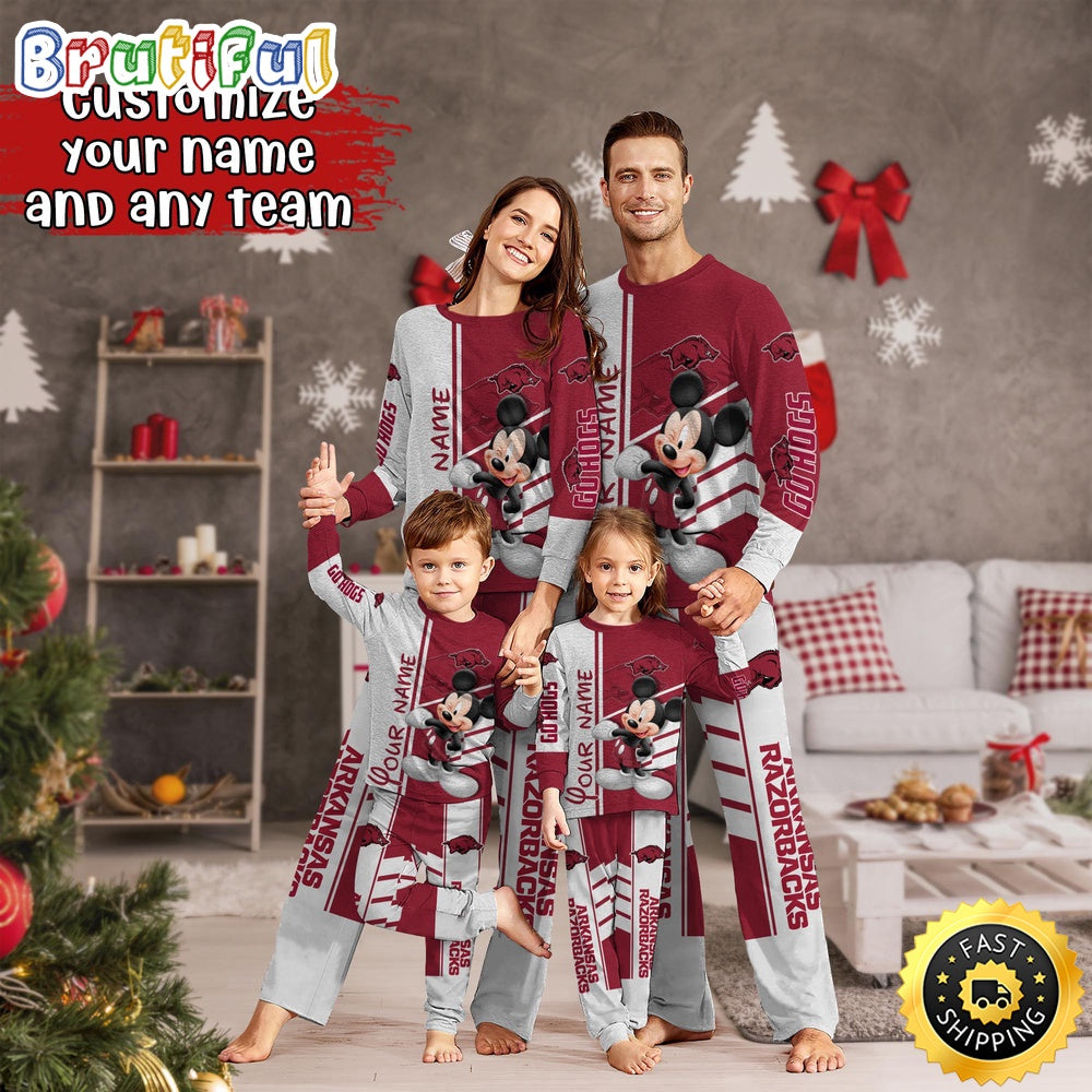 Personalized NCAA Arkansas Razorbacks Pajamas Mickey Mouse For Family