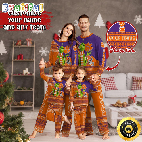Personalized NCAA Clemson Tigers Pajamas Xmas For Sport Family