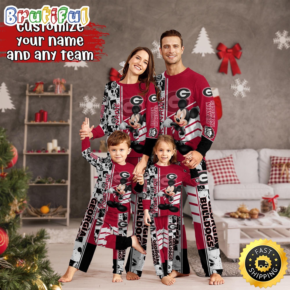 Personalized NCAA Georgia Bulldogs Pajamas Mickey Mouse For Family