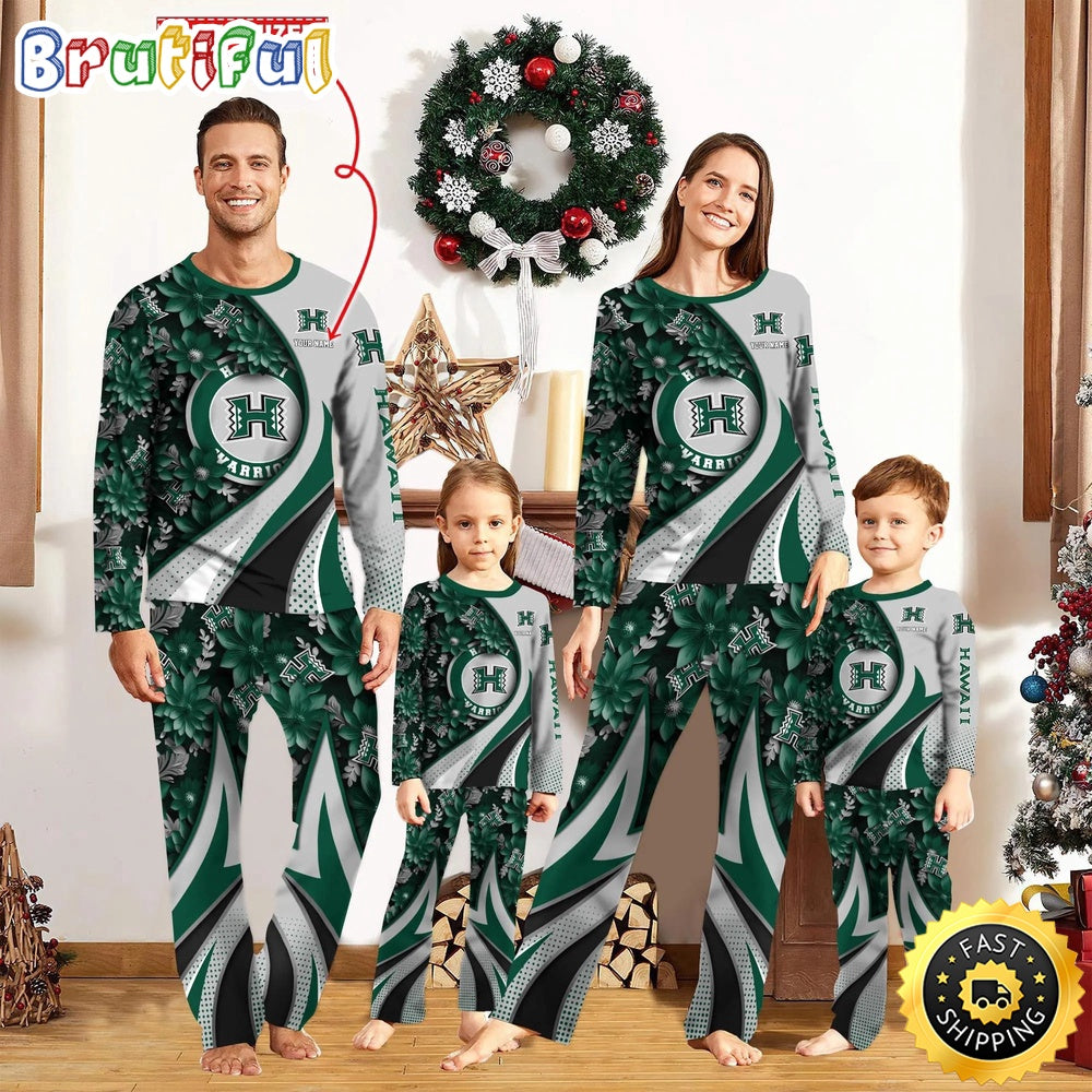 Personalized NCAA Hawaii Rainbow Warriors Pajamas Flower For Sport Family