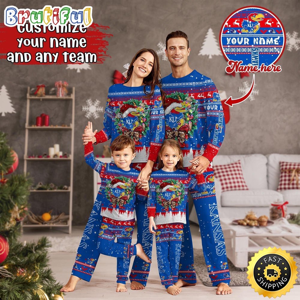 Personalized NCAA Kansas Jayhawks Pajamas Christmas Pajamas For Sports Fan