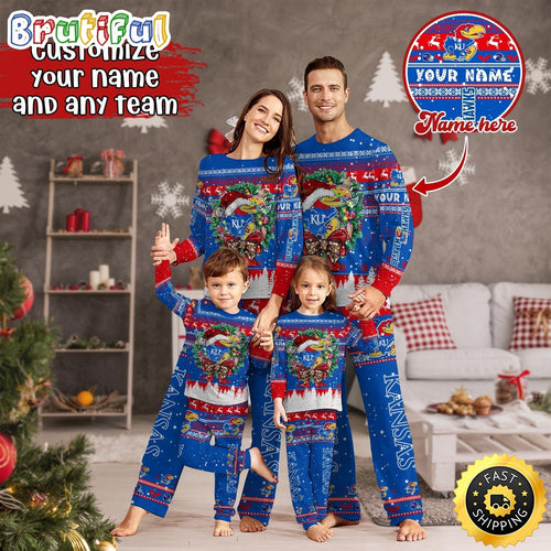 Personalized NCAA Kansas Jayhawks Pajamas Christmas Pajamas For Sports Fan