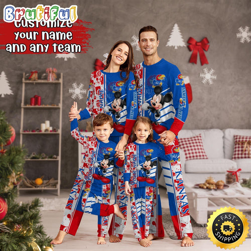Personalized NCAA Kansas Jayhawks Pajamas Mickey Mouse For Family