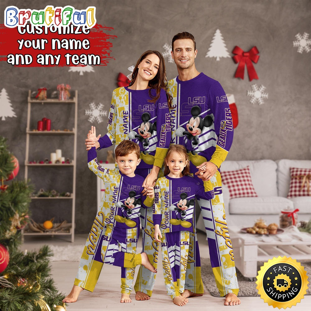 Personalized NCAA LSU TIGERS Pajamas Mickey Mouse For Family
