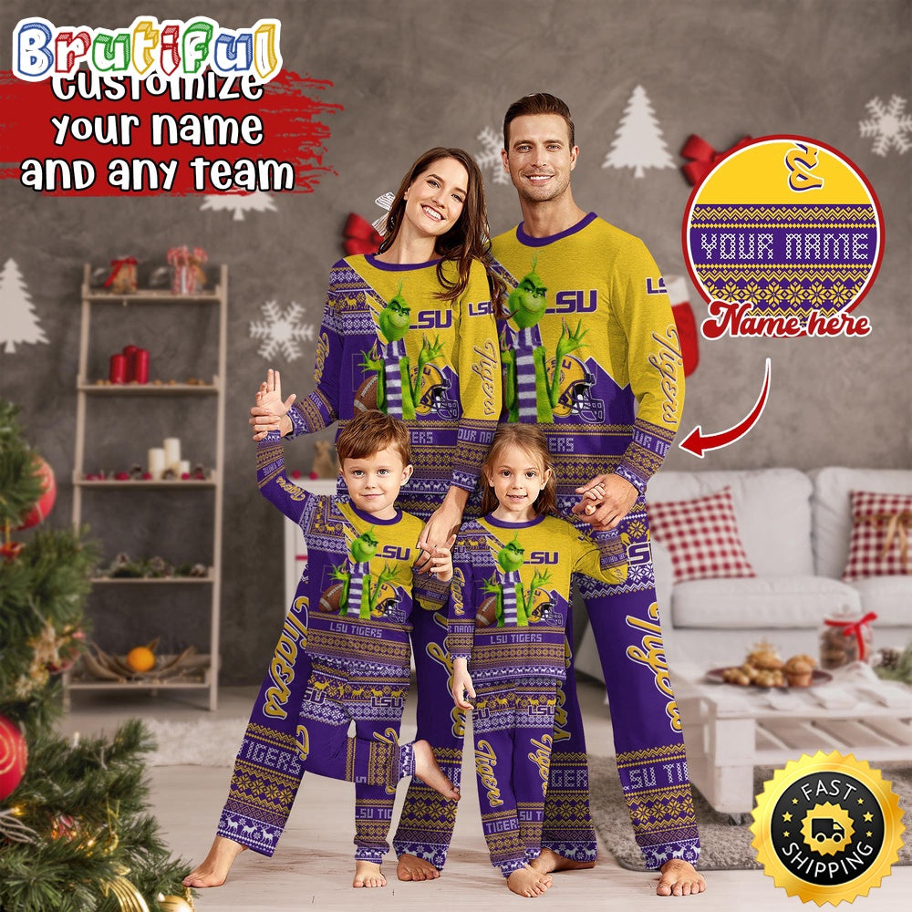Personalized NCAA LSU TIGERS Pajamas Xmas For Sport Family