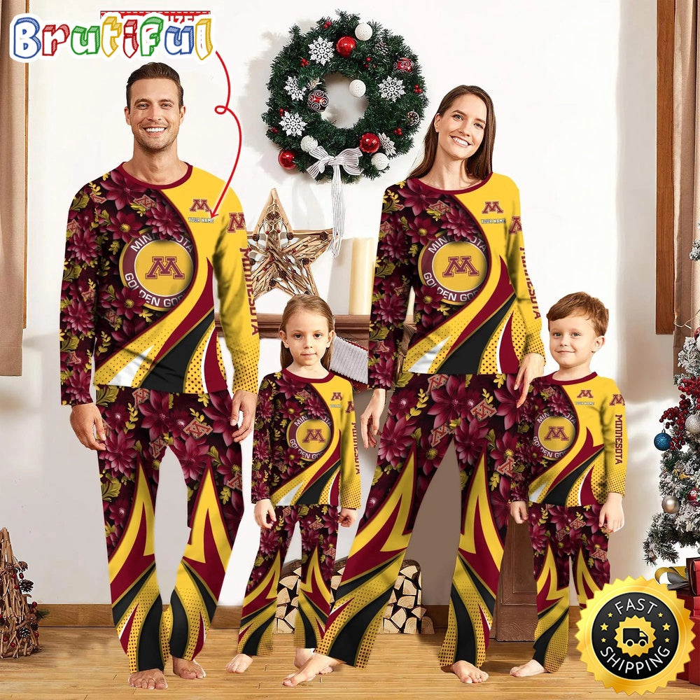 Personalized NCAA Minnesota Golden Gophers Pajamas Flower For Sport Family