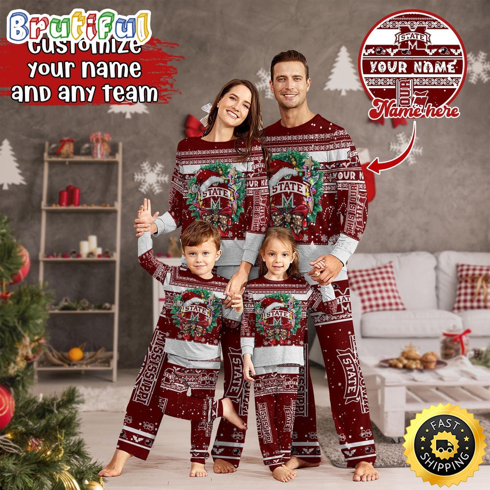 Personalized NCAA Mississippi State Bulldogs Pajamas Xmas For Sports Fan