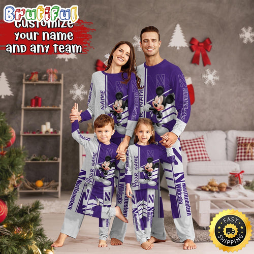 Personalized NCAA Northwestern Wildcats Pajamas Mickey Mouse For Family