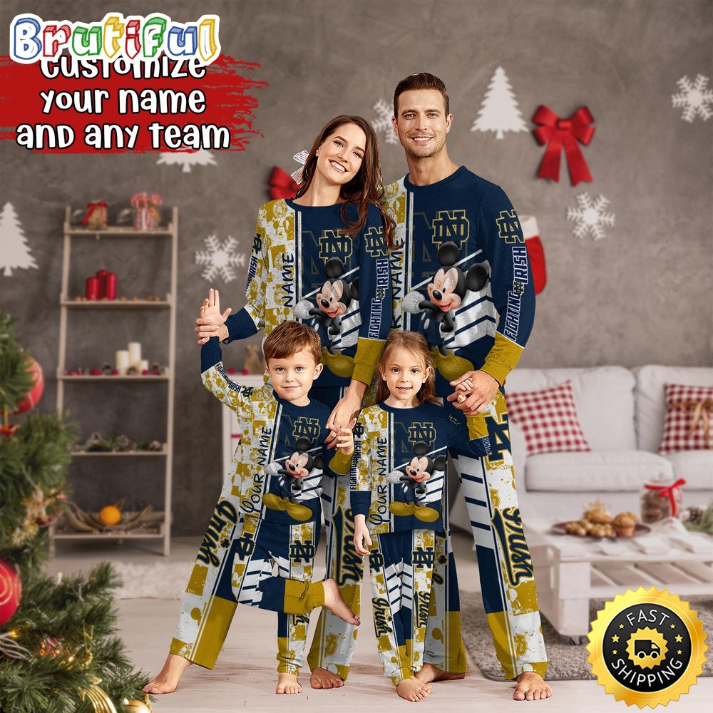 Personalized NCAA Notre Dame Fighting Irish Pajamas Mickey Mouse For Family