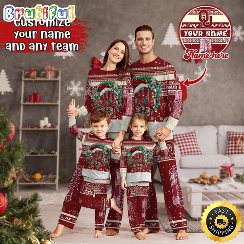 Personalized NCAA Oklahoma Sooners Pajamas Xmas For Sports Fan