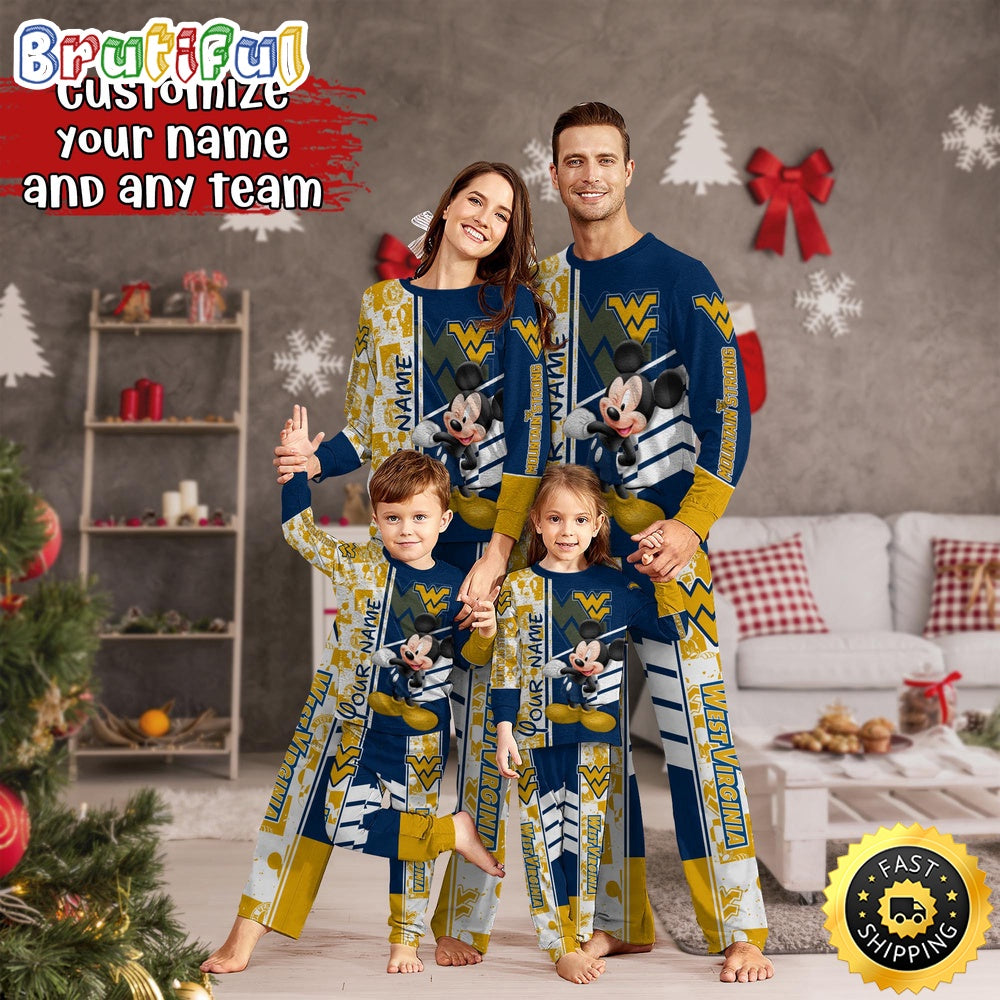 Personalized NCAA West Virginia Mountaineers Pajamas Mickey Mouse For Family